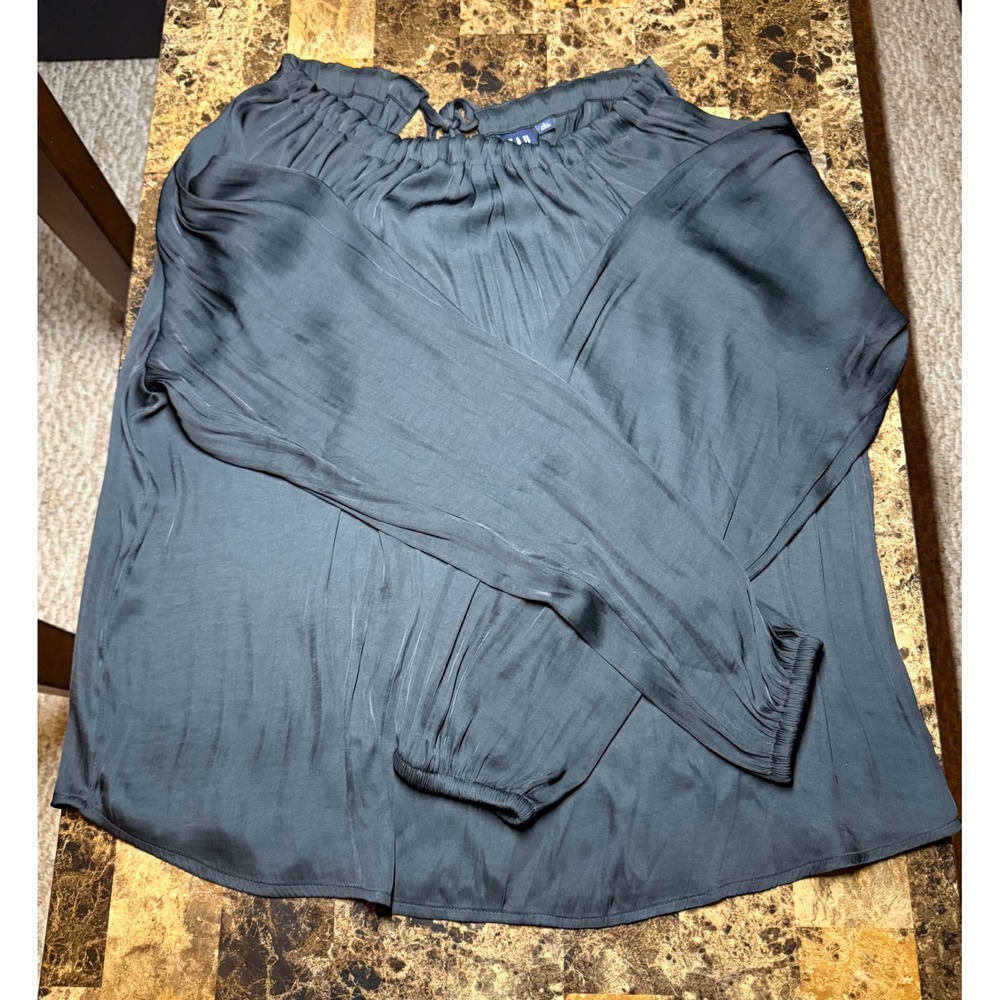 GAP Women's Tall Black Tie Neck Blouse Long Sleeve‎ Size L